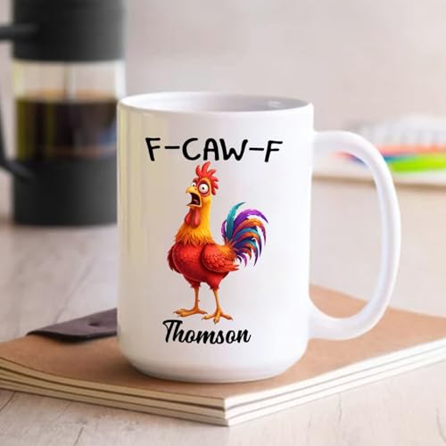 Personalized Name Caw F Chicken Accent Gift | Customised Coffee Mug | 11 OZ