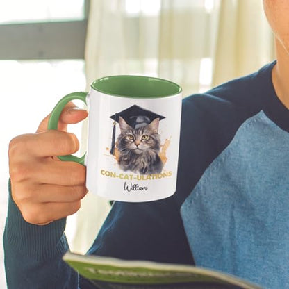 Lovely Cat Wearing Cap Personalized Name | Customised Coffee Mug | 11 OZ