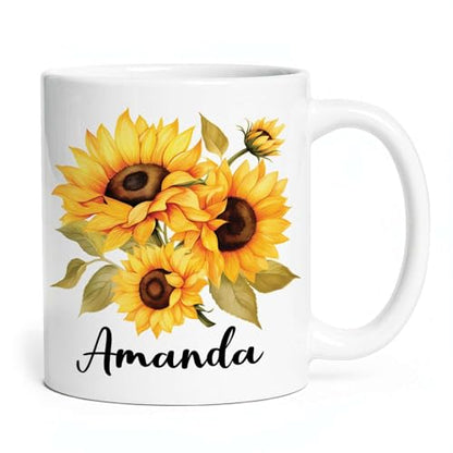 Customized Sunflower Choose Name Custom | Customised Coffee Mug | 11 OZ