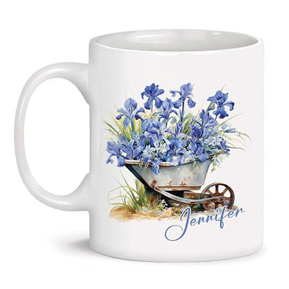 Custom Iris Personalized Name On Porcelain | Customised Coffee Mug | 11 OZ