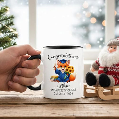 Personalized Name Fox Graduation Accent | Customised Coffee Mug | 11 OZ