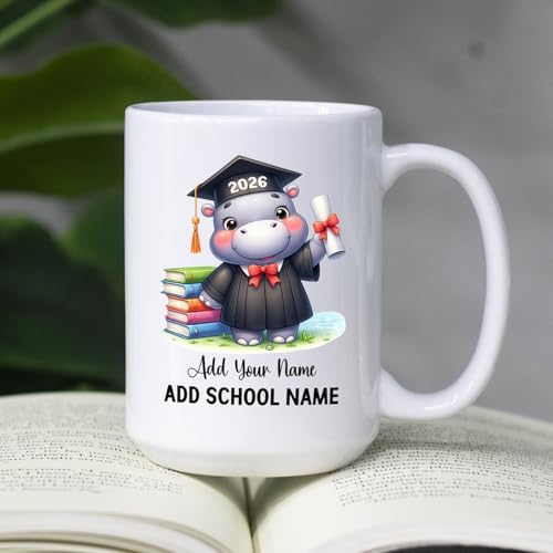 Personalized Hippo Graduate with Name Year | Customised Coffee Mug | 11 OZ