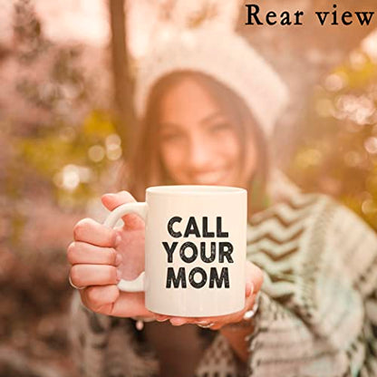 QUICQOD Call Your Mom Text You Dad Funny | Ceramic Coffee Mug | 11 OZ