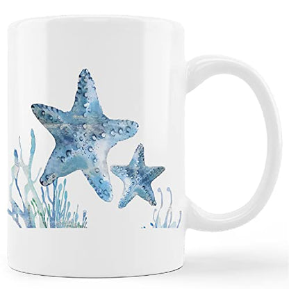Watercolor Starfish Sea Life Couple Milk | Ceramic Coffee Mug | 11 OZ