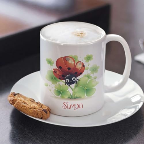 Personalized Adorable Ladybug And Four-Leaf | Customised Coffee Mug | 11 OZ