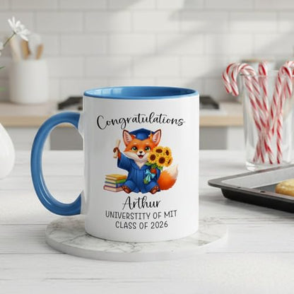 Personalized Name Fox Graduation Accent | Customised Coffee Mug | 11 OZ