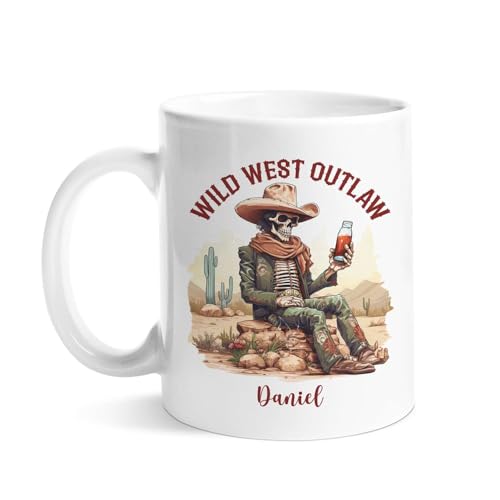 Personalized Skeleton Cowboy Drinking Beer | Customised Coffee Mug | 11 OZ
