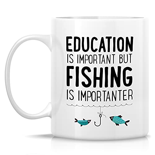 Funny Education is Important Fishing | Ceramic Coffee Mug | 11 OZ