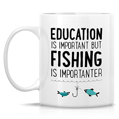 Funny Education is Important Fishing | Ceramic Coffee Mug | 11 OZ