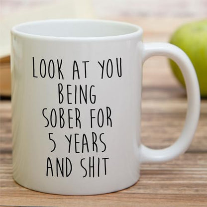 Funny 5 Years Sober Sobriety Celebration Gift | Ceramic Coffee Mug | 11 OZ