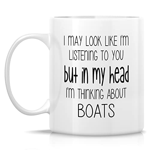 Funny I m Thinking About Boats Boating | Ceramic Coffee Mug | 11 OZ