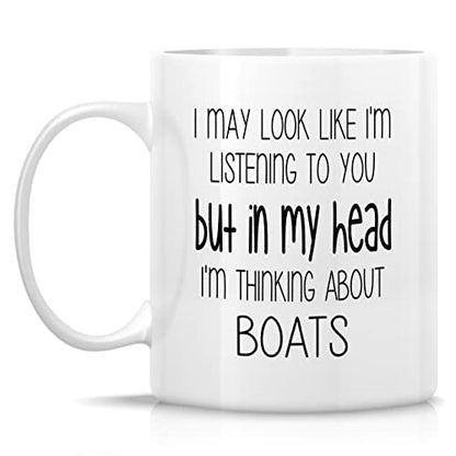 Funny I m Thinking About Boats Boating | Ceramic Coffee Mug | 11 OZ