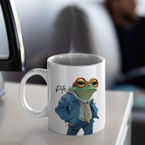 Hipster Frog Themed Customized Choose Name | Customised Coffee Mug | 11 OZ