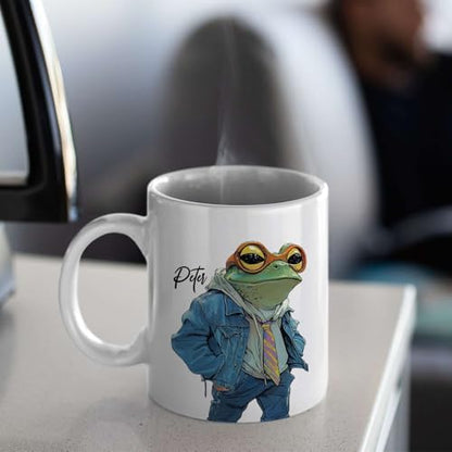 Hipster Frog Themed Customized Choose Name | Customised Coffee Mug | 11 OZ