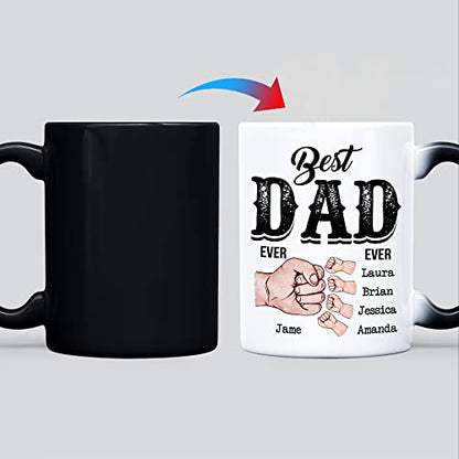 WHIDOBE Personalized Dad 4 Kids Custom Fist | Customised Coffee Mug | 11 OZ