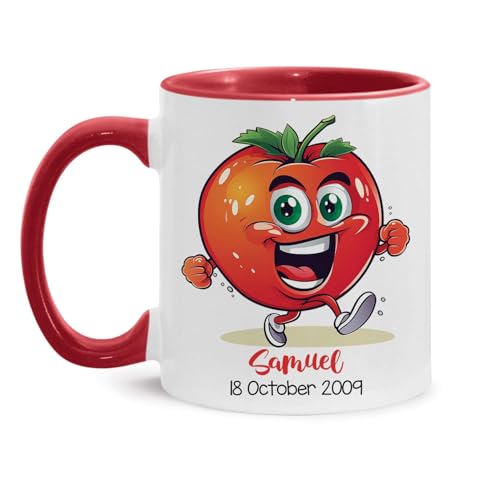 Funny Tomato Cartoon Custom Name And Date | Customised Coffee Mug | 11 OZ