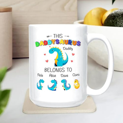 This Daddysaurus Belongs To 4 Kids | Customised Coffee Mug | 11 OZ