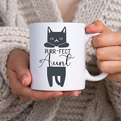 Purrfect Aunt Funny Cat Lover For Aunts Cute | Ceramic Coffee Mug | 11 OZ