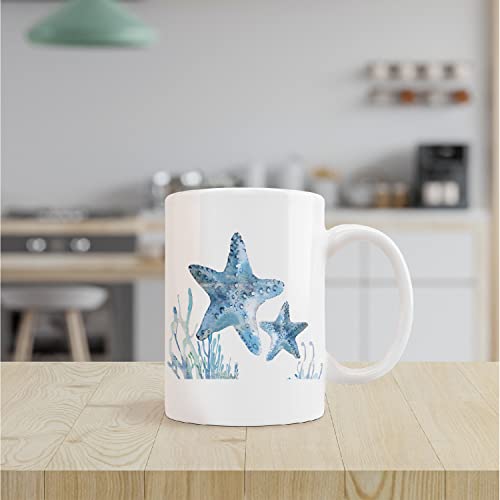 Watercolor Starfish Sea Life Couple Milk | Ceramic Coffee Mug | 11 OZ