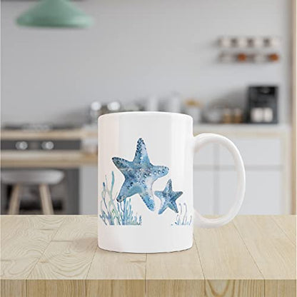 Watercolor Starfish Sea Life Couple Milk | Ceramic Coffee Mug | 11 OZ