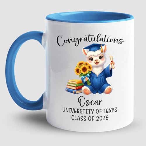 Personalized Name Llama Graduation Accent | Customised Coffee Mug | 11 OZ