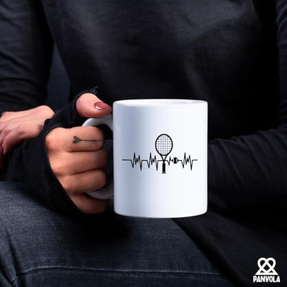 Tennis Heartbeat Sports Gifts For Men Women | Ceramic Coffee Mug | 11 OZ