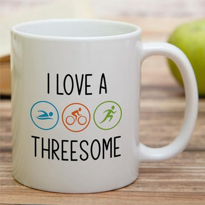 Funny Triathlete I Love A Threesome Swim Bike | Ceramic Coffee Mug | 11 OZ