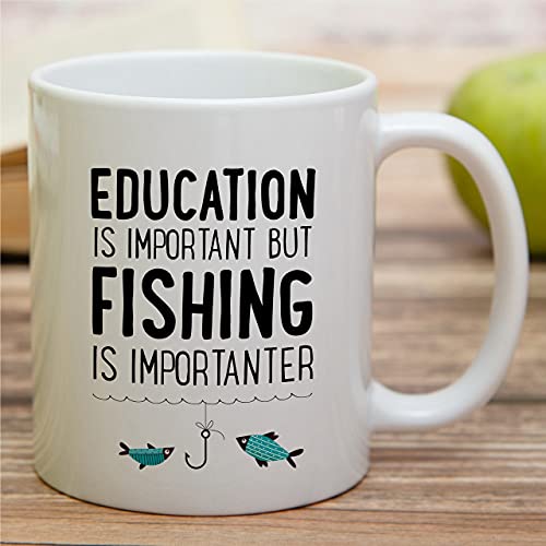 Funny Education is Important Fishing | Ceramic Coffee Mug | 11 OZ