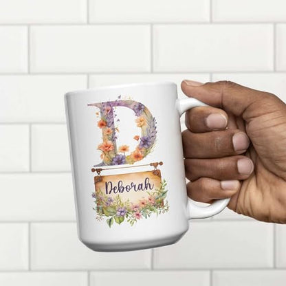 Great Custom Letter D With Flower Sign | Customised Coffee Mug | 11 OZ