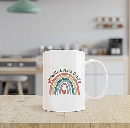 Retro Groovy Positive Vibes Boho Rainbow Heart | Ceramic Coffee Mug | 11 OZ