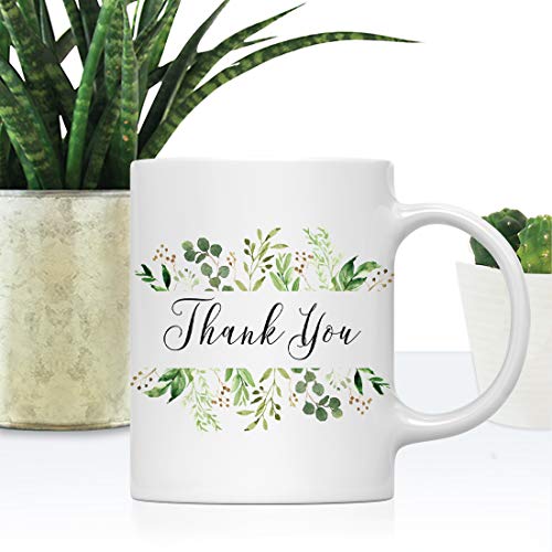 Thank You Gratitude Gift Greenery Leaves | Ceramic Coffee Mug | 11 OZ
