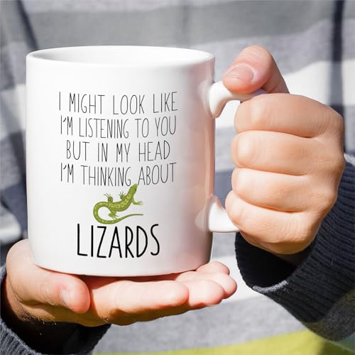 Funny Lizard Lover Thinking About Lizards or | Ceramic Coffee Mug | 11 OZ