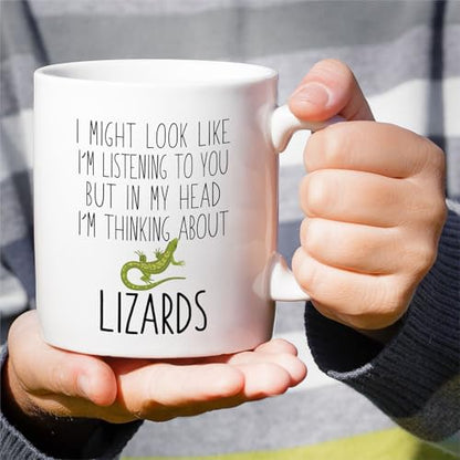 Funny Lizard Lover Thinking About Lizards or | Ceramic Coffee Mug | 11 OZ
