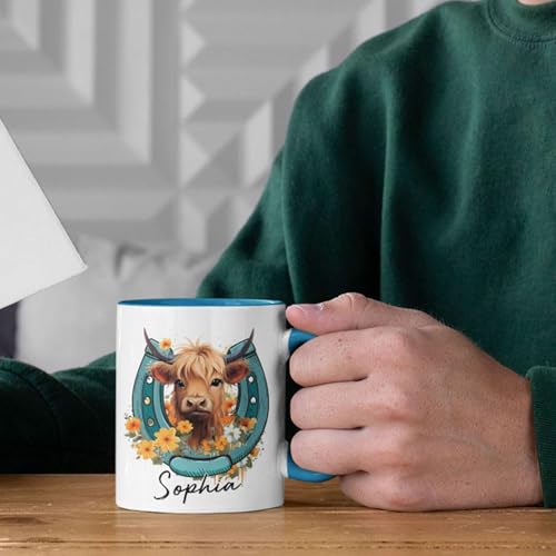Highland Cow Behind A Horseshoe Customized | Customised Coffee Mug | 11 OZ