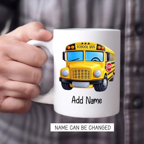 Personalized School Bus with Name Driver | Customised Coffee Mug | 11 OZ