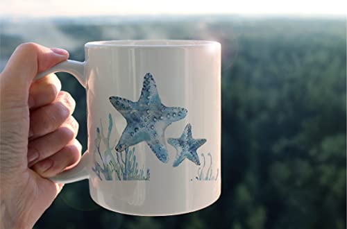 Watercolor Starfish Sea Life Couple Milk | Ceramic Coffee Mug | 11 OZ