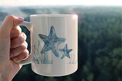 Watercolor Starfish Sea Life Couple Milk | Ceramic Coffee Mug | 11 OZ