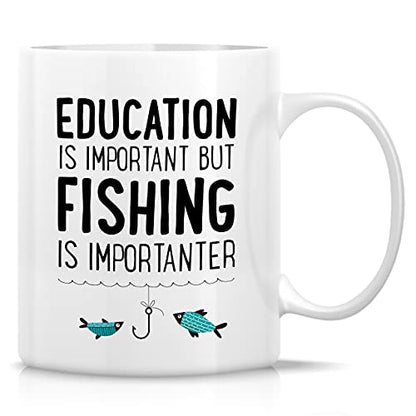 Funny Education is Important Fishing | Ceramic Coffee Mug | 11 OZ