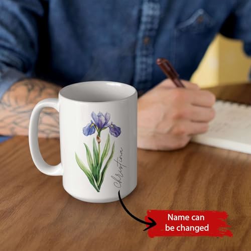 Iris Flower Accent Personalized Floral | Customised Coffee Mug | 11 OZ