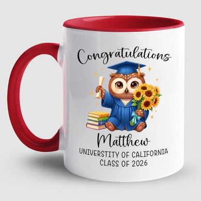 Owl Just Graduated Accent Personalized Name | Customised Coffee Mug | 11 OZ