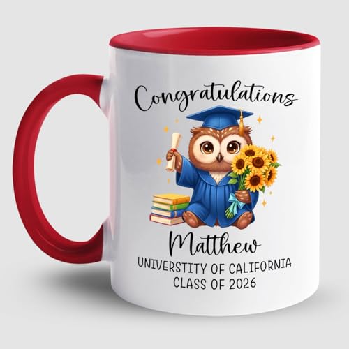 Owl Just Graduated Accent Personalized Name | Customised Coffee Mug | 11 OZ