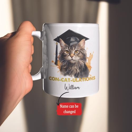 Lovely Cat Wearing Cap Personalized Name | Customised Coffee Mug | 11 OZ