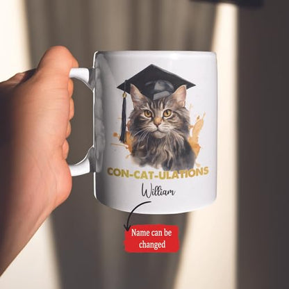 Lovely Cat Wearing Cap Personalized Name | Customised Coffee Mug | 11 OZ
