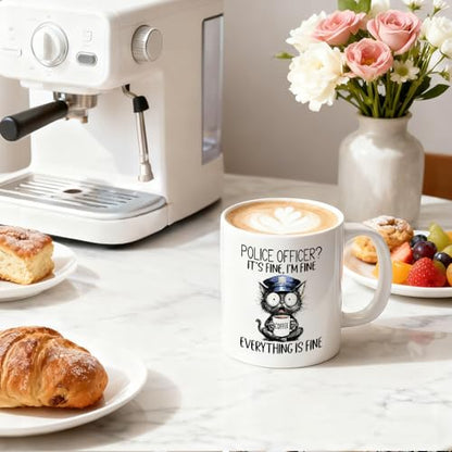 Police Officer It s Fine Cute Cat Theme | Ceramic Coffee Mug | 11 OZ