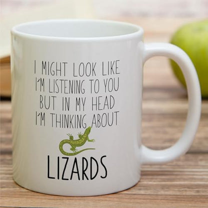 Funny Lizard Lover Thinking About Lizards or | Ceramic Coffee Mug | 11 OZ