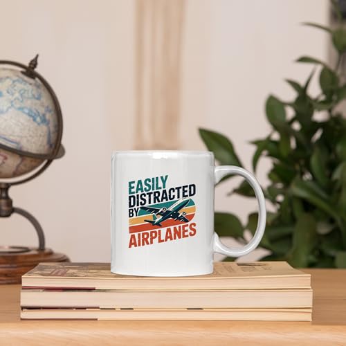 Easily Distracted By Airplanes Pilot Gifts | Ceramic Coffee Mug | 11 OZ