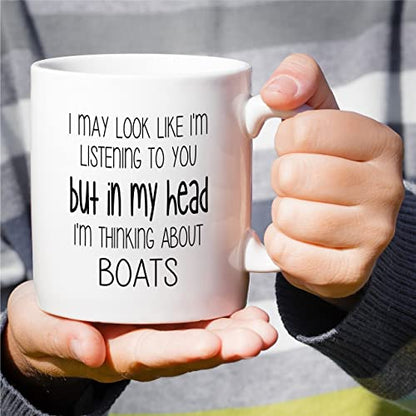 Funny I m Thinking About Boats Boating | Ceramic Coffee Mug | 11 OZ