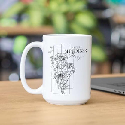 Personalized Name With Aster Design | Customised Coffee Mug | 11 OZ