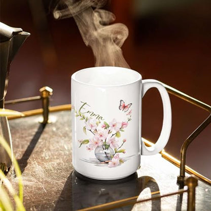 Floral Design Customized Cherry Blossom | Customised Coffee Mug | 11 OZ
