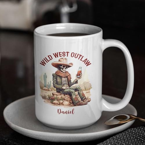 Personalized Skeleton Cowboy Drinking Beer | Customised Coffee Mug | 11 OZ